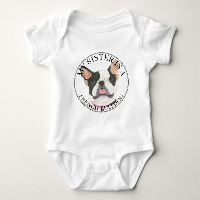 Body Para Bebê Irmã Grande do Bulldog Francês Preto e Branco (Frente)