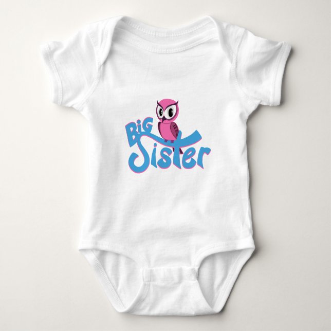Body Para Bebê Irmã Grande Rosa Coruja (Frente)