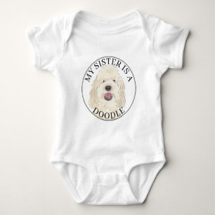 Body Para Bebê Irmã Mais Velha Doodle Dourada Creme Branco