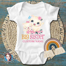 Body Para Bebê Irmã Mais Velha Monograma Colorido e Gatos Fofos