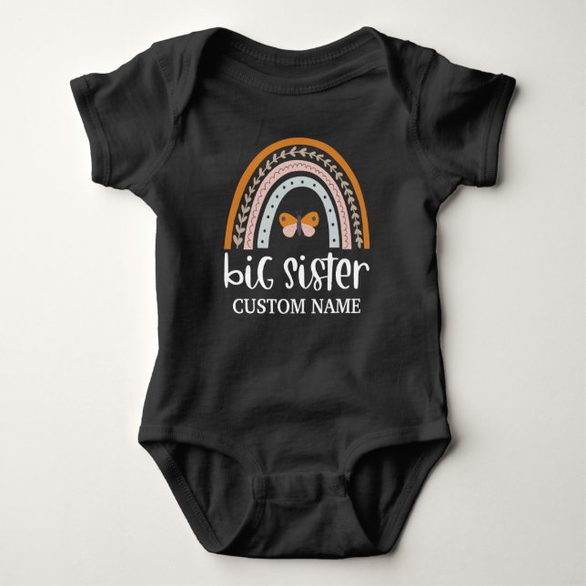 Body Para Bebê Irmã Mais Velha Personalizada Boho Arco-íris & Bor (Frente)