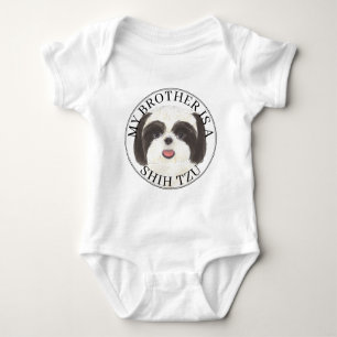 Body Para Bebê Irmão Shih Tzu Preto e Branco