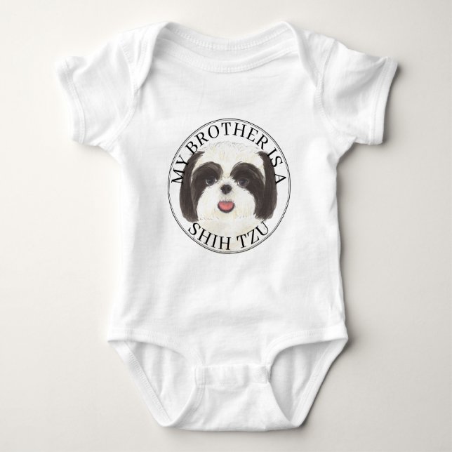 Body Para Bebê Irmão Shih Tzu Preto e Branco (Frente)