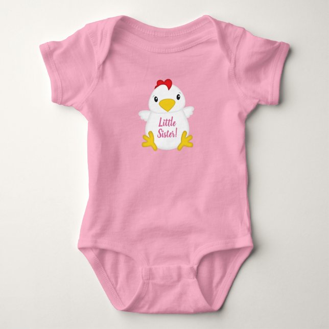 Body Para Bebê Irmãzinha Little Chicken Rosa (Frente)