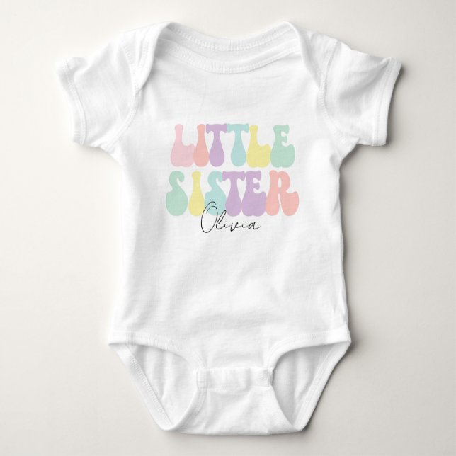 Body Para Bebê Irmãzinha Personalizada Retro Pastel Custom  (Frente)