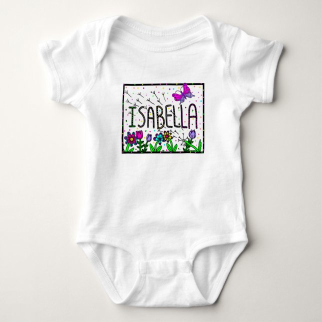 Body Para Bebê Isabella Girl's Name, Whimsical Art (Frente)