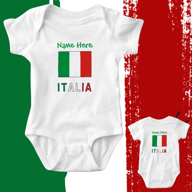 Body Para Bebê Italia e Bandiera Italiana Personalização Verde (Criador carregado)