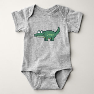 Body Para Bebê Jacaré Cartoon Verde Personalizado