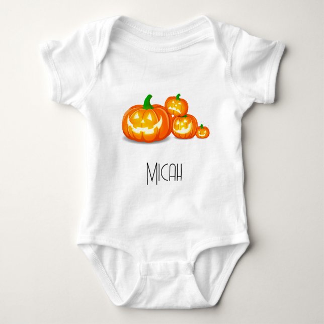 Body Para Bebê Jack-O-Lanterna Pumpkin Nome do Monograma (Frente)