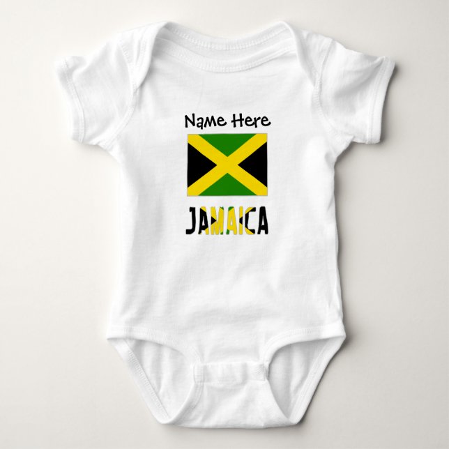 Body Para Bebê Jamaica e bandeira jamaicana com seu nome (Frente)