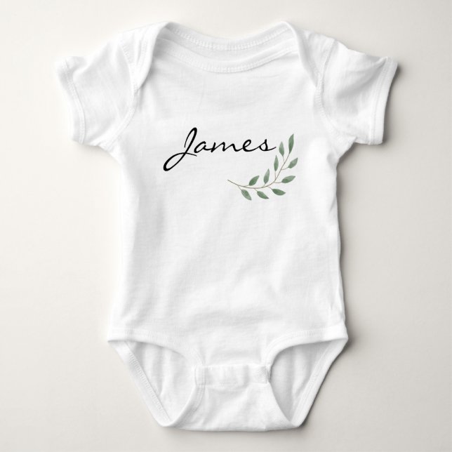Body Para Bebê James Name Reveal Clothing Nature Leaf Botanical (Frente)