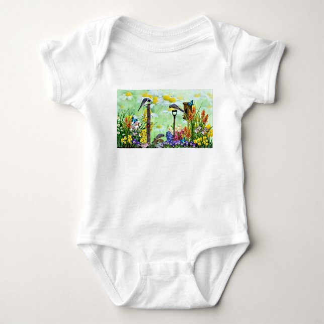 Body Para Bebê Jardim de Flores de Birdhouse (Frente)