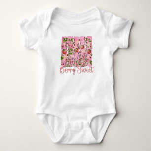 Body Para Bebê Jardim de Morango Doce Fruta Aquarela Floral