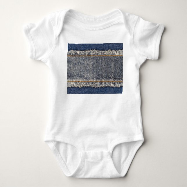 Body Para Bebê Jeans Azuis Denim: Patch Duplo Casual (Frente)
