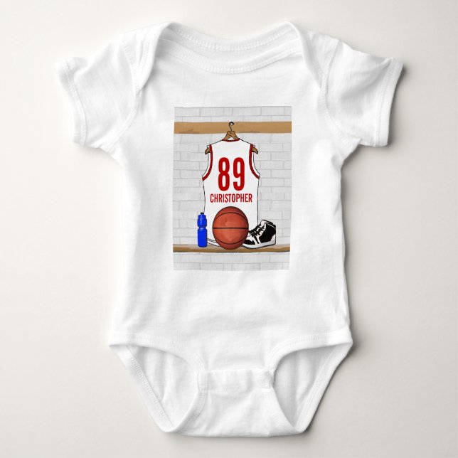 Body Para Bebê Jérsei branco e vermelho personalizado do (Frente)