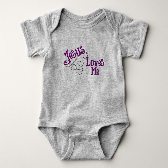Body Para Bebê Jesus ama-me cinzento com corações (Frente)