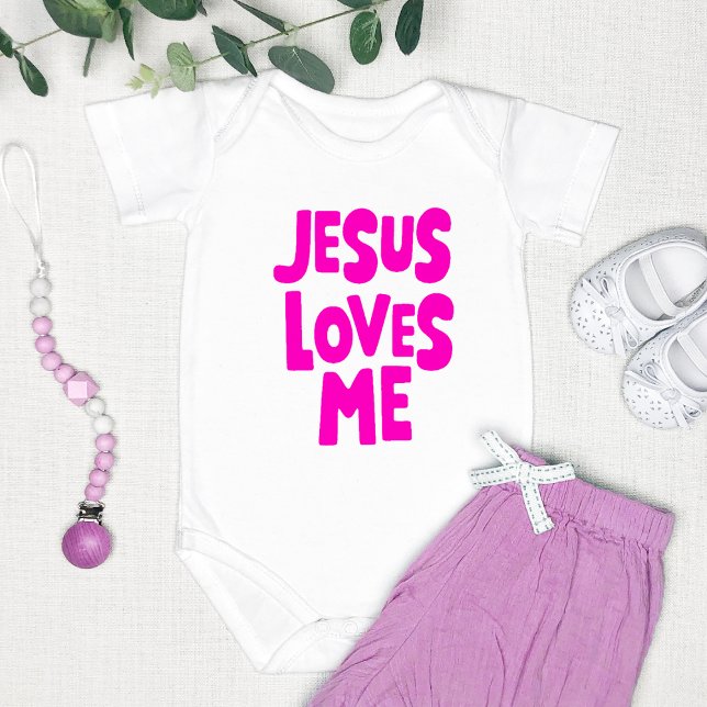 Body Para Bebê "Jesus me ama", doce e rosa simples (Criador carregado)