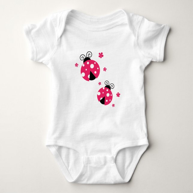 Body Para Bebê Joaninhas Rosa Fofas e Flores (Frente)
