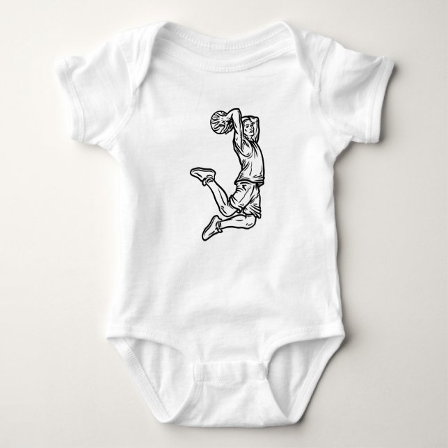 Body Para Bebê Jogador de Basquete Fazendo Design Escuro de Slam  (Frente)