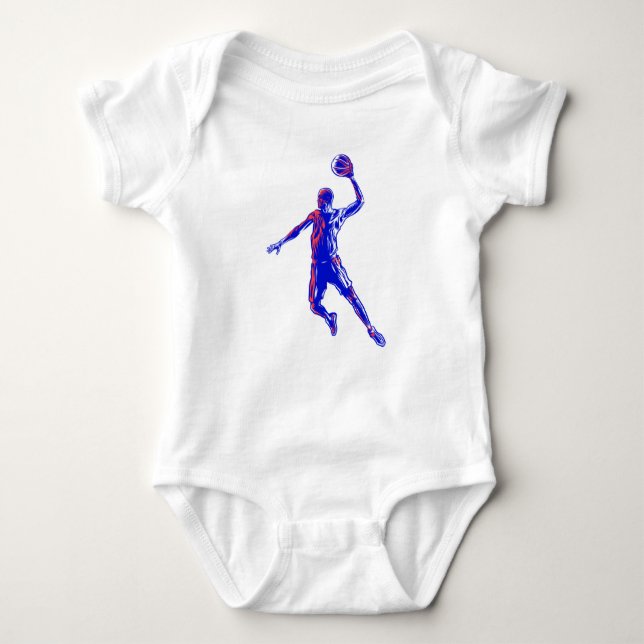 Body Para Bebê Jogador de basquetebol Slam Dunk, Vermelho e Azul  (Frente)
