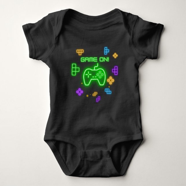Body Para Bebê Jogo no bebê jogador verde-neon, azul e amarelo (Frente)