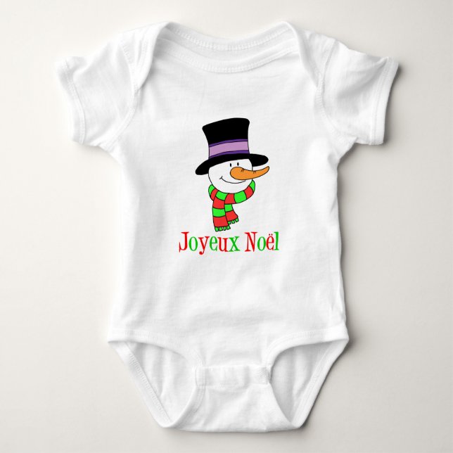 Body Para Bebê Joyeux Noel French Snowman (Frente)