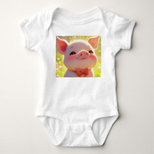 Body Para Bebê Joyful Piglet in the Meadow - Baby Bodyfato