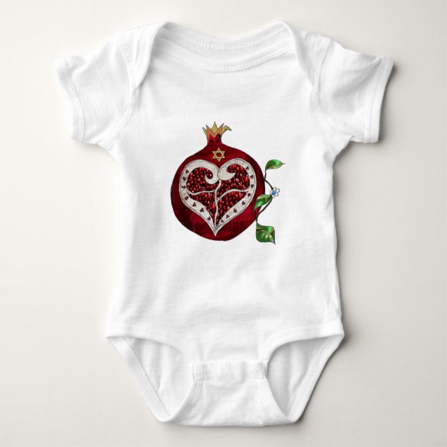 Body Para Bebê Judaica Pomegranate Heart Hanukkah Rosh Hashanah (Frente)
