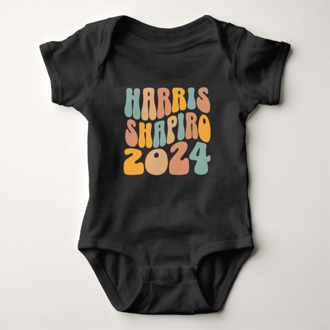 Body Para Bebê Kamala Harris Shapiro Wavy Text Trendy (Frente)