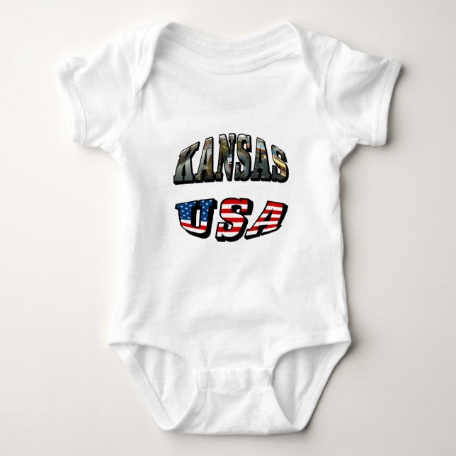 Body Para Bebê Kansas Picture e USA Flag Font (Frente)