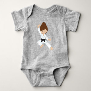 Body Para Bebê Karate Girl, Cute Girl, Black Belt, Brown Hair