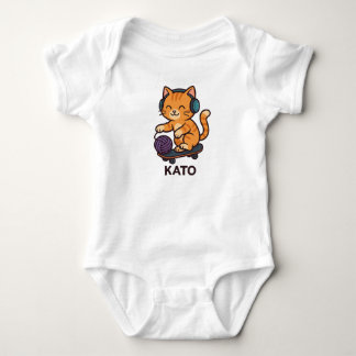 Body Para Bebê KATO - Gato Bonito Brincando com Camisa-T de Garot