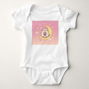 Body Para Bebê Kawaii Cat Bebendo Bubble Tea na Lua Crescente -