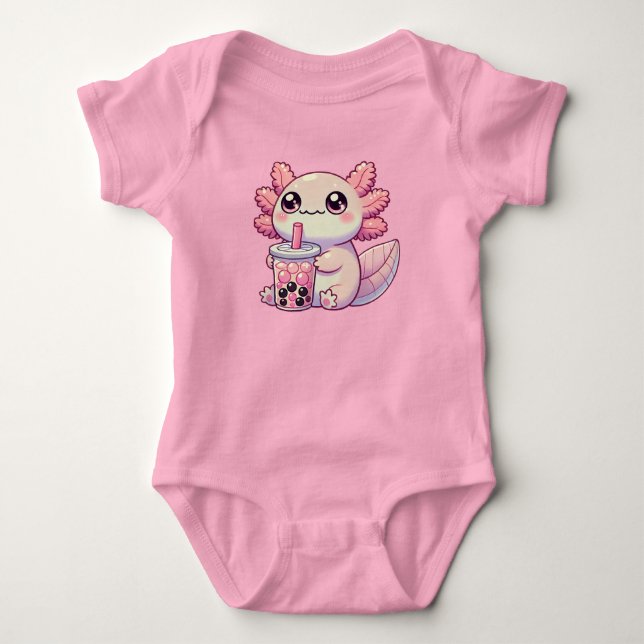 Body Para Bebê Kawaii Chubby Axolotl com Bubble Tea (Frente)