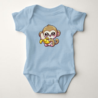Body Para Bebê Kawaii Chubby Baby Monkey Abraçando Banana