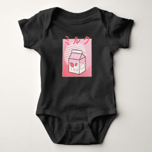 Body Para Bebê Kawaii Cow Retro Japonês Strawberry Milkshake