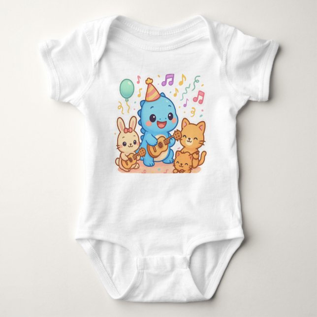 Body Para Bebê Kawaii Dinosaur Kids Party Design - Cute Dino (Frente)
