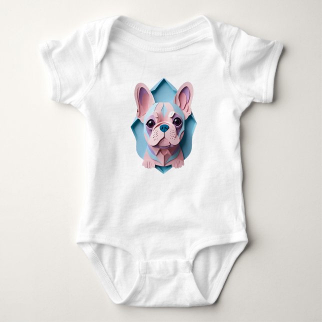 Body Para Bebê Kawaii French Bulldog Pastel Paper Cutando Arte (Frente)