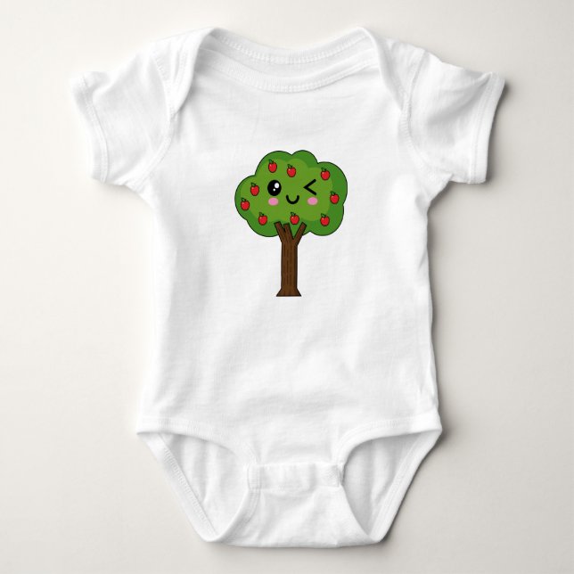 Body Para Bebê Kawaii Happy Winking Apple Tree (Frente)