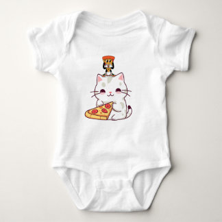 Body Para Bebê Kawaii Pizza Cat & Little Pizza Buddy Funny Graphi
