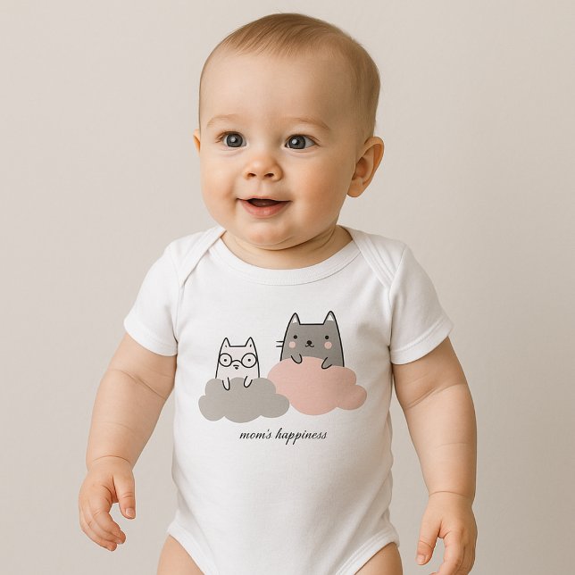 Body Para Bebê Kitten Nuvem Padrão Fofo (Cute Pattern Kitten Cloud Baby Bodysuit)