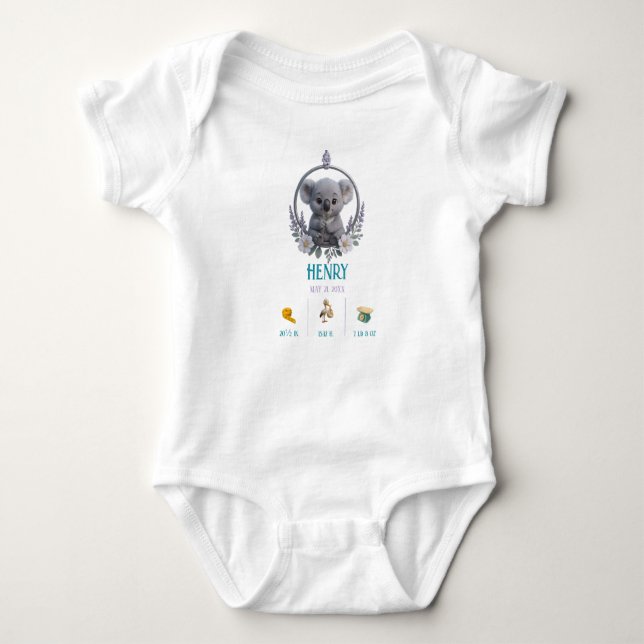 Body Para Bebê Koala Baby Onesie – Personalized Birth Stats (Frente)