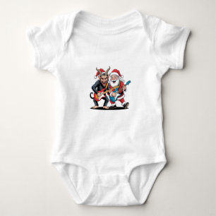 Body Para Bebê Krampus e Papai Noel Tocando Guitarra Elétrica de