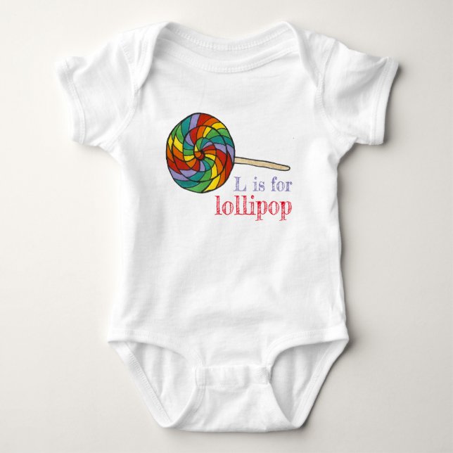 Body Para Bebê L é para Lollipop Rainbow Candy Lolly Sweet - Letr (Frente)