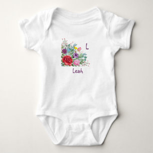 Body Para Bebê L Leah Carta Personalizada Nome, Flores de Rosa