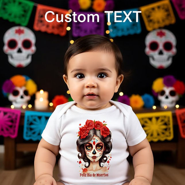 Body Para Bebê La Calavera Catarina 💀 em Flores Vermelhas (La Calavera Catarina💀 en Flores Rojas 🌹 Baby Bodysuit)