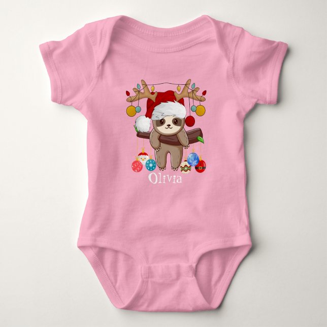 Body Para Bebê Lã Fofa Personalizada, Chapéu Santa, Bolas de Nata (Frente)