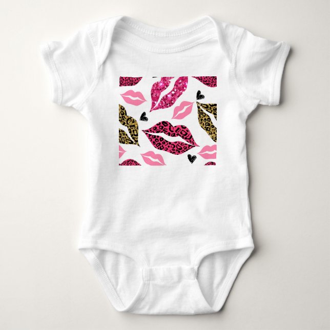 Body Para Bebê Lábios reluzentes: Padrão de Moda Leopardo (Frente)