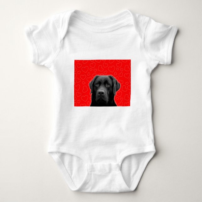 Body Para Bebê Labrador Negro com Corações Vermelhos (Frente)