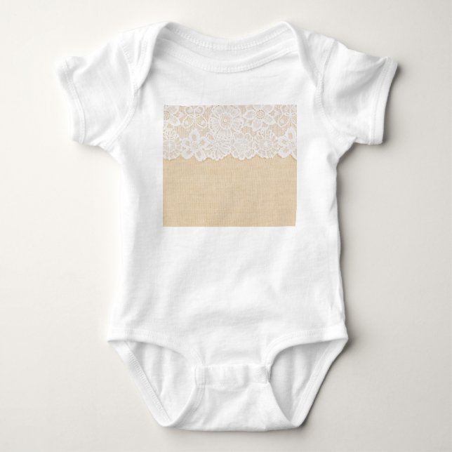 Body Para Bebê Lace branco sobre design de tecido. (Frente)